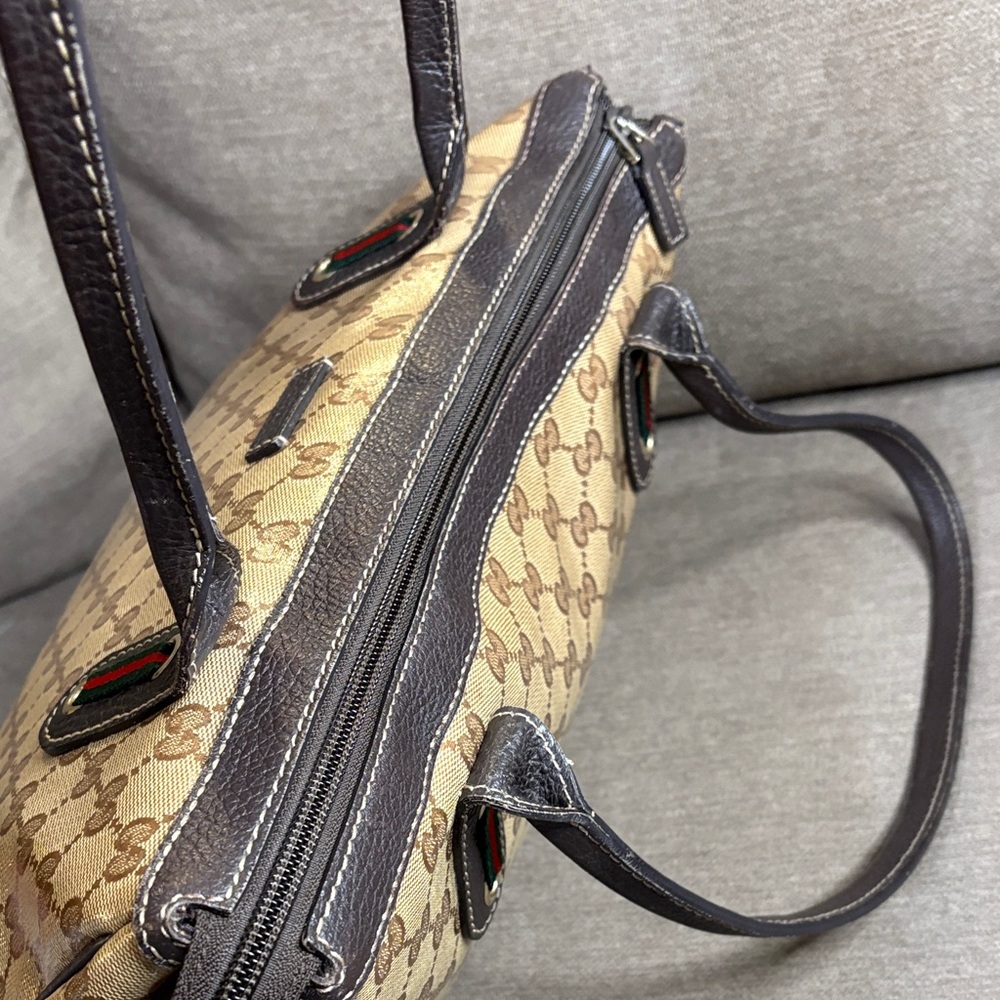 Gucci  GG  Crystal Prince Tote  Bag Coated Canvas Leather Trim Authentic - Picture 10 of 15